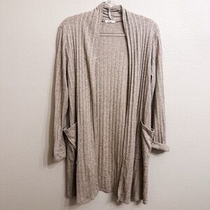 E. Luna Taupe Brushed Ribbed Cardigan